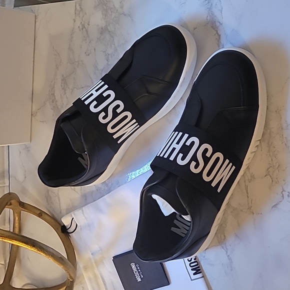 MOSCHINO LOGO BAND LEATHER SNEAKERS SZ EU 40 - Picture 12 of 17